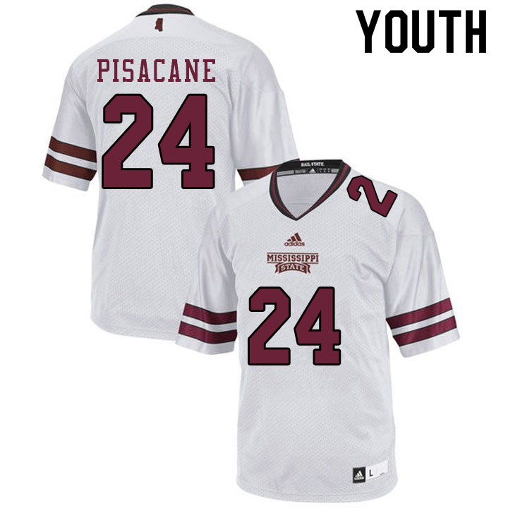 Youth #24 Tristan Pisacane Mississippi State Bulldogs College Football Jerseys Sale-White - Click Image to Close